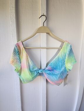 Dippin' Daisy's Vision Cropped Bikini Top Tie-Dye Ribbed Front Knot Multicolor